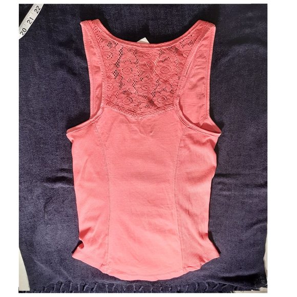Mudd Lace Henley Tank - Juniors Coral (M) - Picture 3 of 11